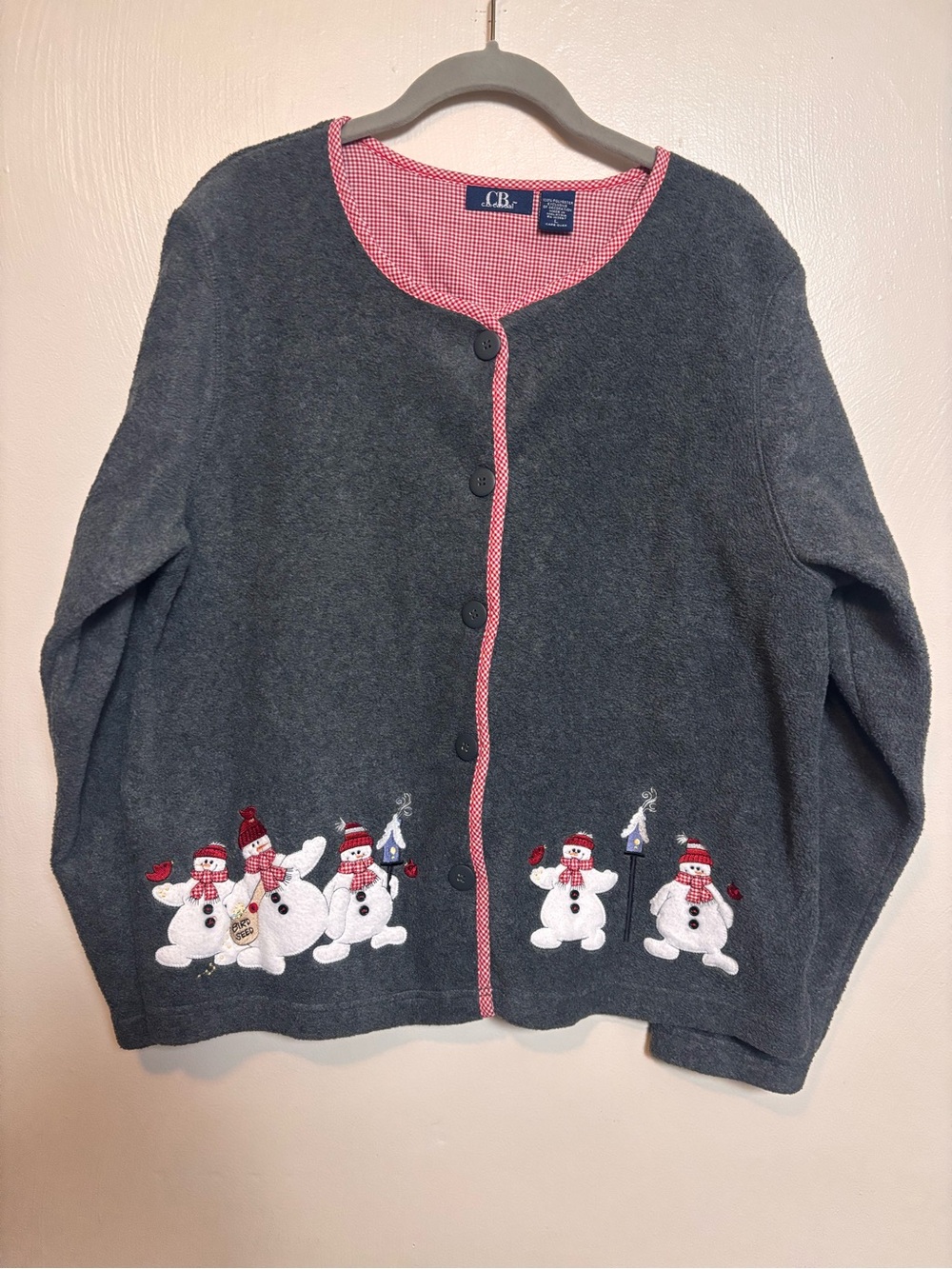 CB Casual Christopher Banks Women’s Cardigan Button Up Fleece Snowman Bird